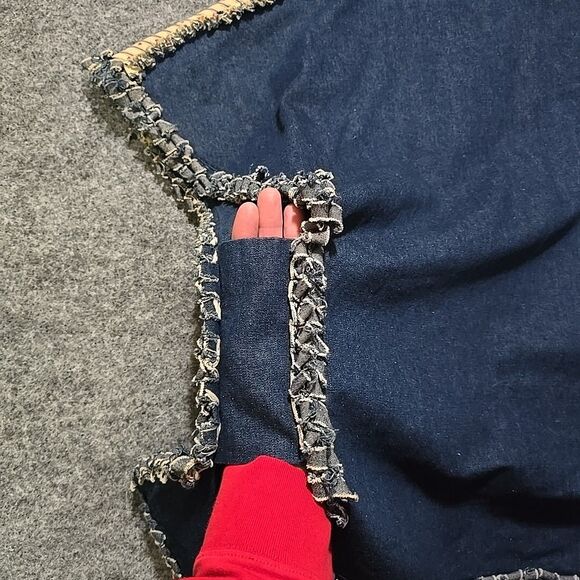 VTG Handmade Denim Hippie Shirt Vest Open Festival Hearts Fringe Psychedelic 60s - Picture 10 of 14